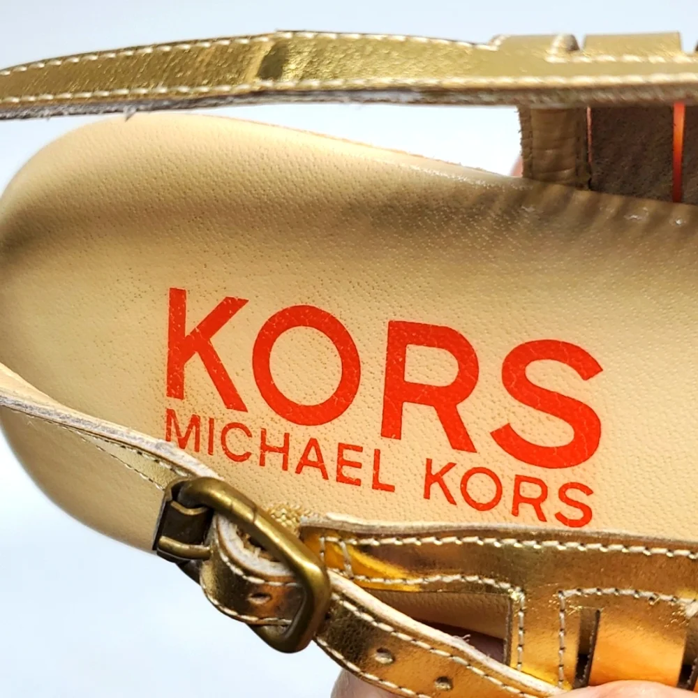 KORS Michael Kors Gold Ankle Strap Heels EUC